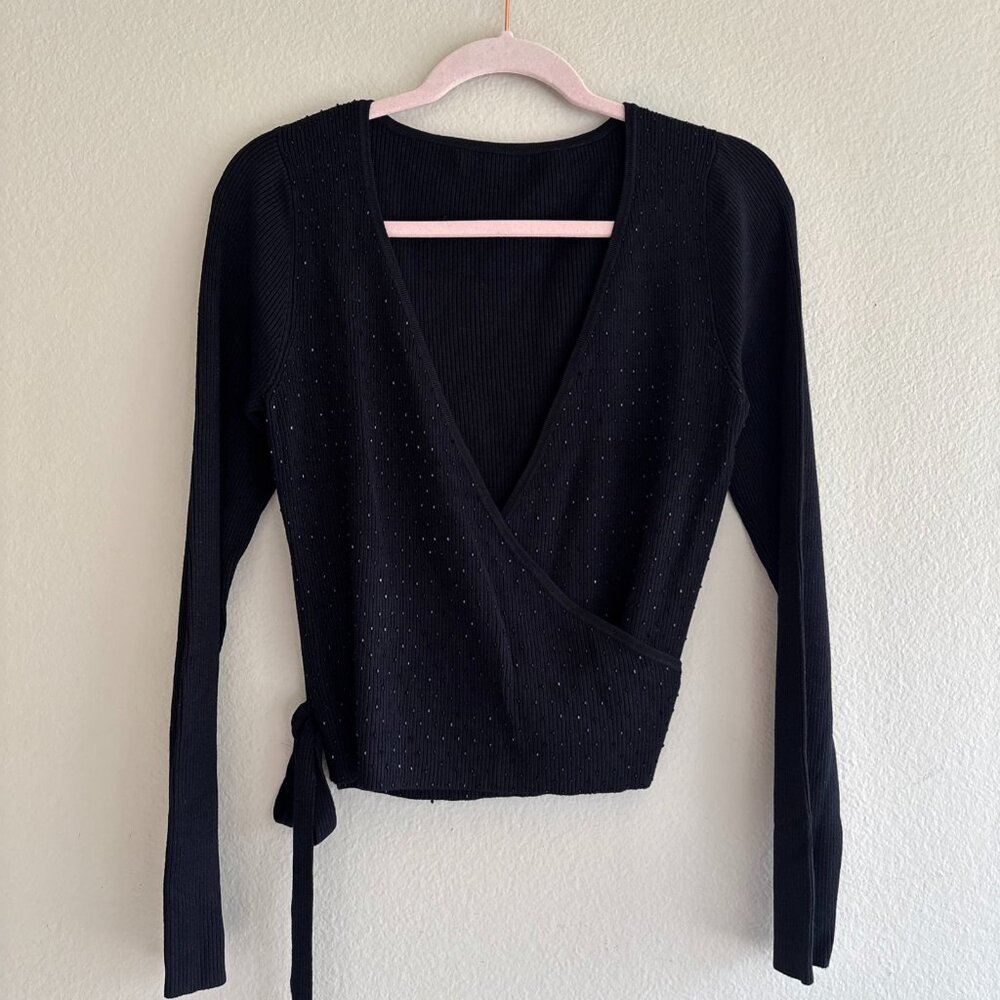 Ann Taylor Black Embellished Wrap Knit Cardigan Size Small